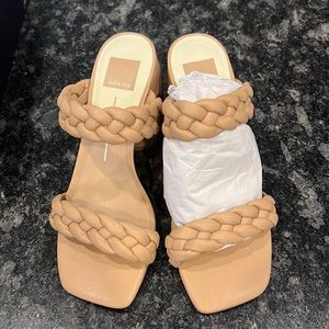 Tan braided mule sandals 3” heel